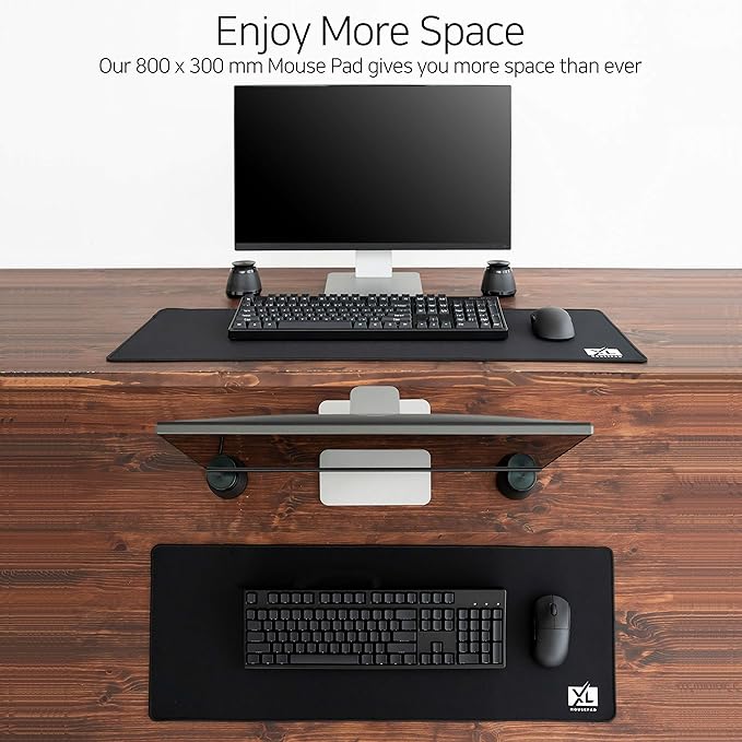 XL Mouse Pad - Large Extended Gaming Desk Mousepad (800x300x3mm) - Nonslip Rubber Base and Water Spill Resistant Desktop Keyboard Mouse Mat - Anti-Fray Cloth - Black