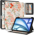 Uppuppy for iPad Air 11 inch Case M3 2025/M2 2024 - Air 5th/4th Generation Case 10.9'' Women Girls Cute Embroidered Folio Stand Cover with Pencil Holder & Card Slot Girly Floral Flowers Design Cases
