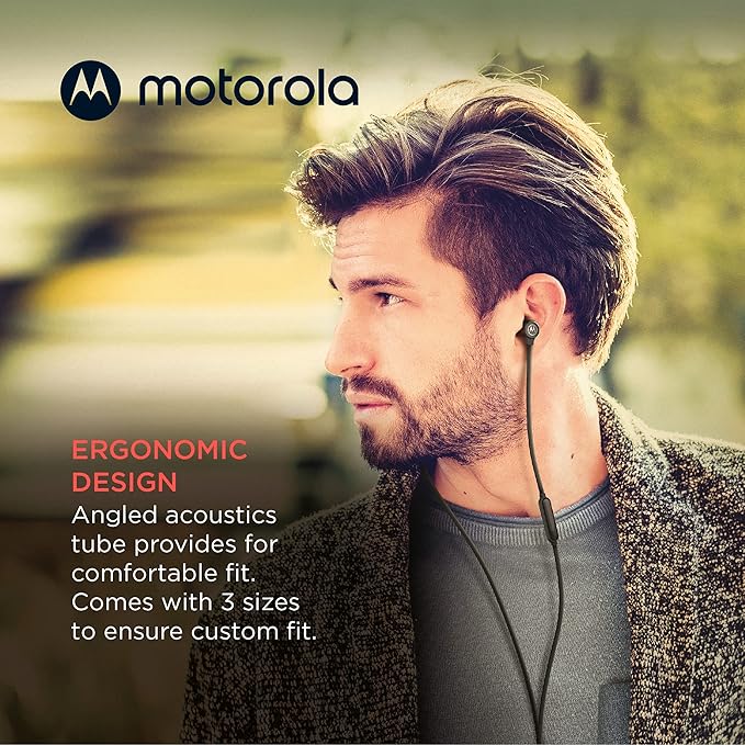 Motorola Earbuds 3-S Wired Earbuds with Microphone - Corded in-Ear Headphones, Comfortable Lightweight Silicone Ear Buds, Non-Tangle Flat Cable, 9.4mm Drivers Clear Bass Sound - Black