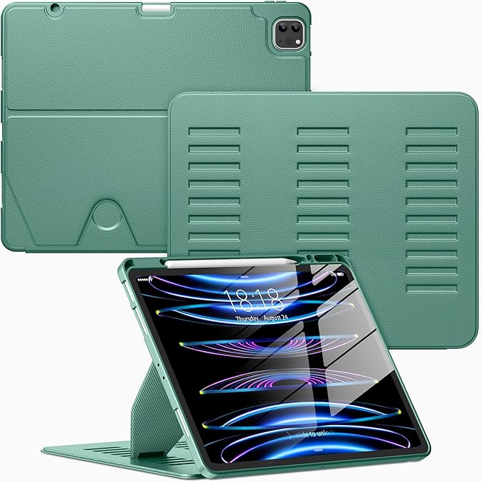 VIKESI Case for iPad Pro 12.9 6th / 5th / 4th / 3rd Generation Case 2022/2021/2020/2018,Multiple Angles Magnetic Stand Cover,Shockproof Soft Back,Pencil Holder,and Auto Sleep/Wake,Forest Green