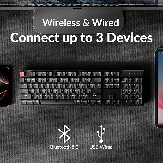 Keychron K10 Version 2 Full Size 104 Keys Bluetooth Wireless Mechanical Gaming Keyboard for Mac Windows Super Red Switch White LED Backlight/USB C Wired Computer Keyboard
