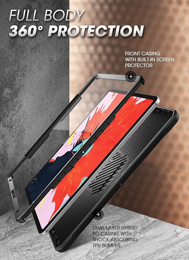 SUPCASE for iPad Pro 12.9 Inch 4th generation 2020 Case with Built-in Screen Protector & Stand(Unicorn Beetle Pro), [Military-Grade Protection] [Apple Pencil Holder] Full-Body Rugged Cover, Black