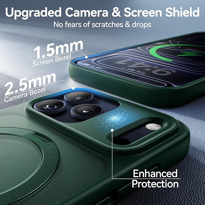 CASEKOO Ultra-Magnetic Stand for iPhone 17 Pro Case [Military Drop Protection] [Compatible with MagSafe] Shockproof Translucent Matte Slim Ring for iPhone 17 Pro Phone Case 6.3", Green