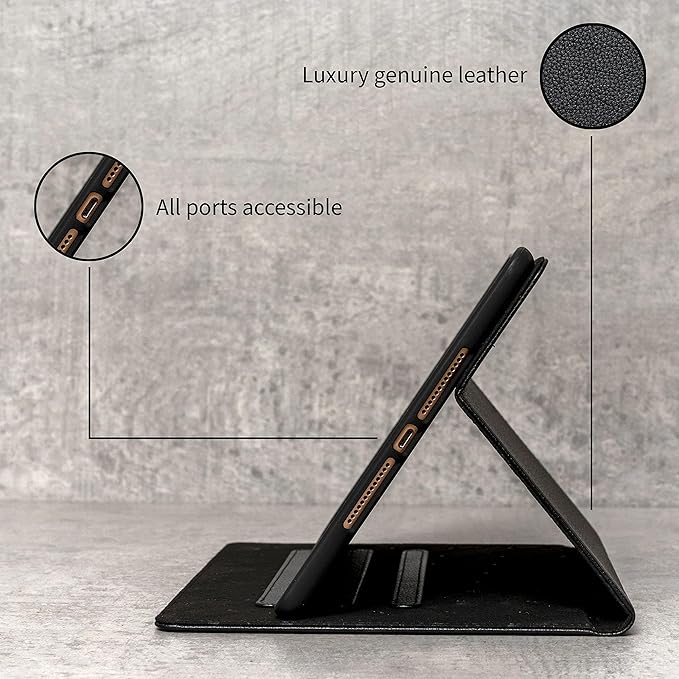 Porter Riley - Leather Case Compatible with iPad Pro 11" 5th Gen - M5 / M4 (2025/2024) Release. Premium Genuine Leather Stand/Cover/Flip Case (Pure Black)