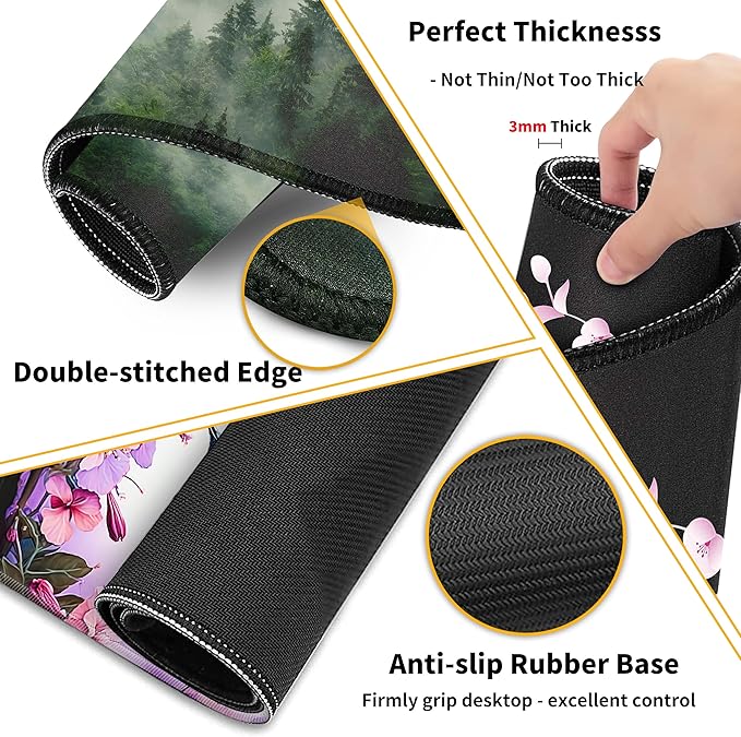 Forest Desk Pad Large Gaming Mouse Pad Set 35.4 x 15.7 with Keyboard Wrist Rest, Wrist Support, and Coaster Memory Foam Smooth Desk Pad Mousepad for Home Office School