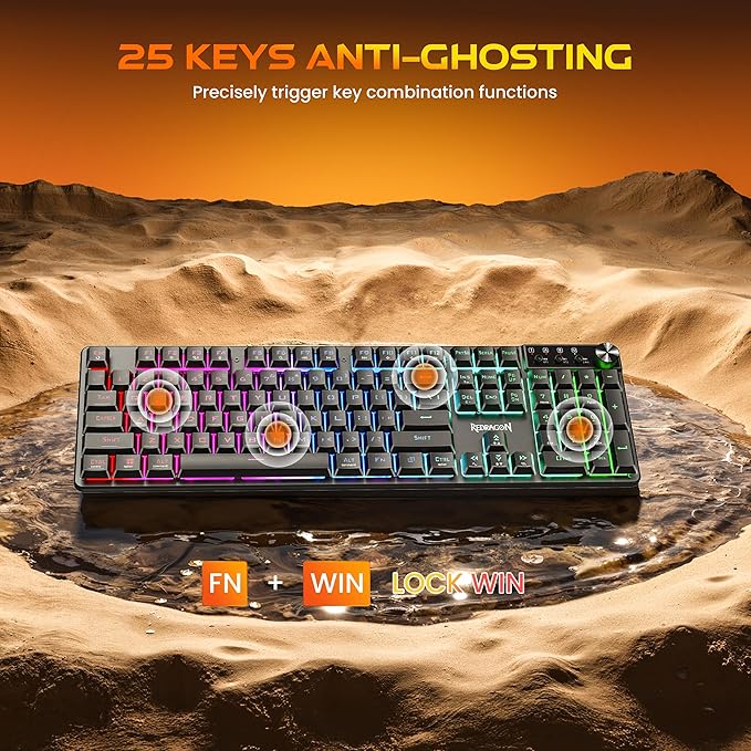 Redragon K521WL Wireless Gaming Keyboard with Knob, Tri-Mode BT/2.4G/USB-C RGB Mechanical Feeling Keyboard with Multimedia Keys, 4000mAh Battery, Anti-Ghosting, Compatible with PC - Upgrade