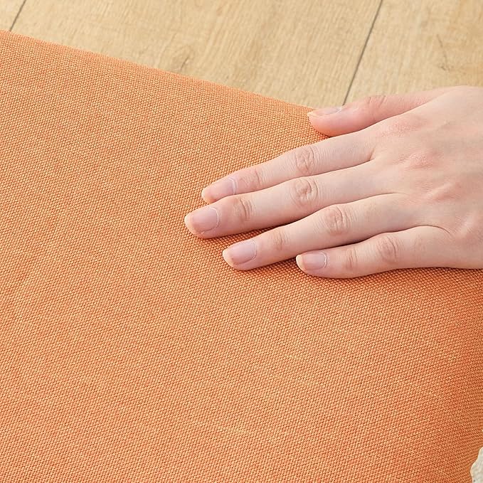 Foot Stool,Under Desk Foot Rest Ottoman, Washable Stool for Office, Living Room, Bedroom (Brown Legs-Orange Stool Seat)