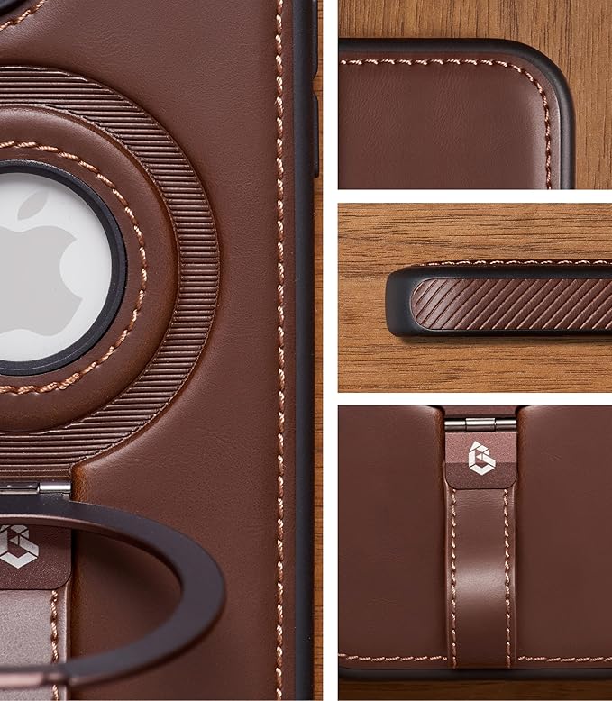 Butaiga for iPhone 16 Pro Max Leather Case with Stand, Anti-Slip Grip Ring, Fits for MagSafe (Cocoa, iPhone 16 Pro Max)