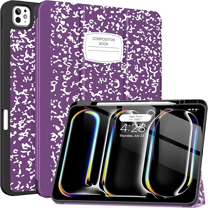 Soke Case for New iPad Pro 13 Inch (M5/M4, 2025/2024 Release), with Pencil Holder Trifold Stand Shockproof [Support Apple Pencil Charging + Auto Wake/Sleep], Soft TPU Back Cover, Book Violet