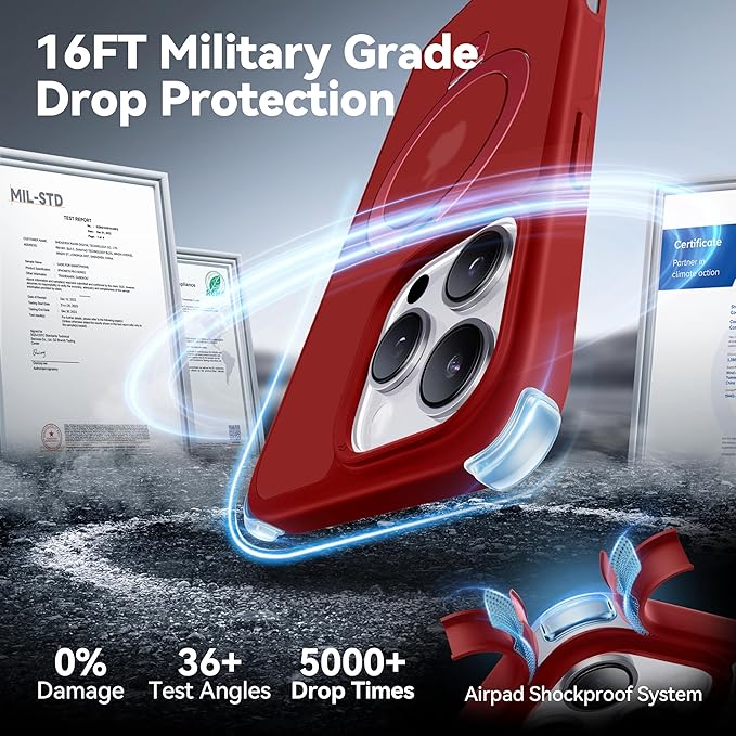 CASEKOO Ultra-Magnetic Stand for iPhone 16 Pro Max Case [Military Drop Protection] [Compatible with MagSafe] Shockproof Translucent Matte Slim Ring Holder Case for iPhone 16 ProMax 6.9", Red