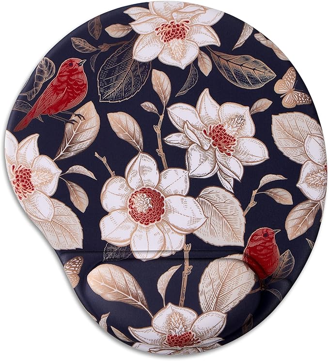 Ergonomic Mouse Pad with Wrist Support,Cute Mouse Pads with Wrist Rest,Comfortable Mouse Pad for Home Office Gaming Working Computers Laptop,Pain Relief with Non-Slip PU Base (Gold Floral)