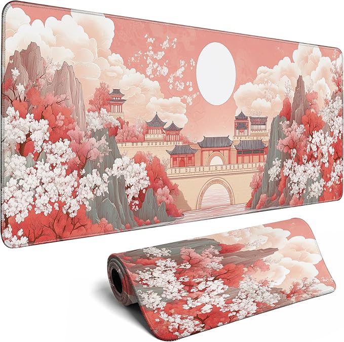 Moon Large Mouse Pad Night Sky Mousepad Forest Desk Mat, Big Full Keyboard and Mouse Pad Cool Desk Pad for Keyboard Mouse with Stitched Edges Anti-Slip Funny Desk Pad, 31.5 X 11.8