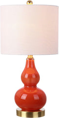 JONATHAN Y 20.5" Sunset Orange Glass Table Lamp, Modern Gourd Bedside Nightstand Lamp for Bedroom, Living Room, White Linen Shade, LED Bulb Included (JYL1028G)