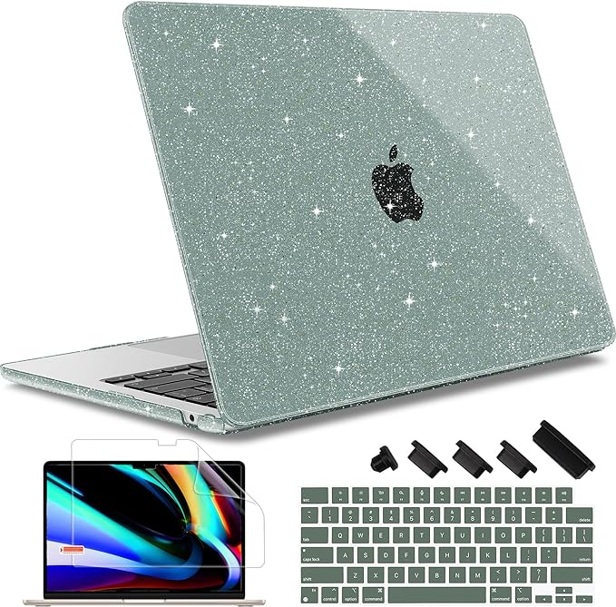 May Chen for 2022 MacBook Air 13.6 Inch Model A2681, Plastic Hard Shell Case for MacBook Air 13.6" M2 Chip with Liquid Retina Display Fits Touch ID, Midnight Green Glitter A