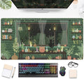 Cute Rainy Night Desk Mat Green Plants Desk Pad, Anime Black Cat Kawaii Large Gaming Mouse Pad, Moonlight Fireflies Deskmat Aesthetic Mousepad XXL, Laptop Keyboard Pad for Women Desk 31.5"x15.75"