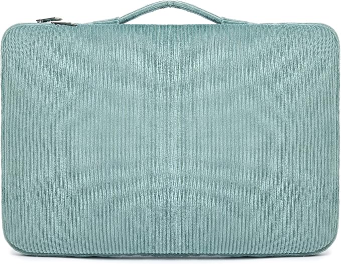 Kinmac Green Corduroy 360° Heavy Duty Protective Laptop Sleeve Case Bag Cover with Handle for MacBook Air 13 inch,iPad Pro 13 inch and 13.3 inch HP,Dell,Lenovo,Asus,Acer Laptop