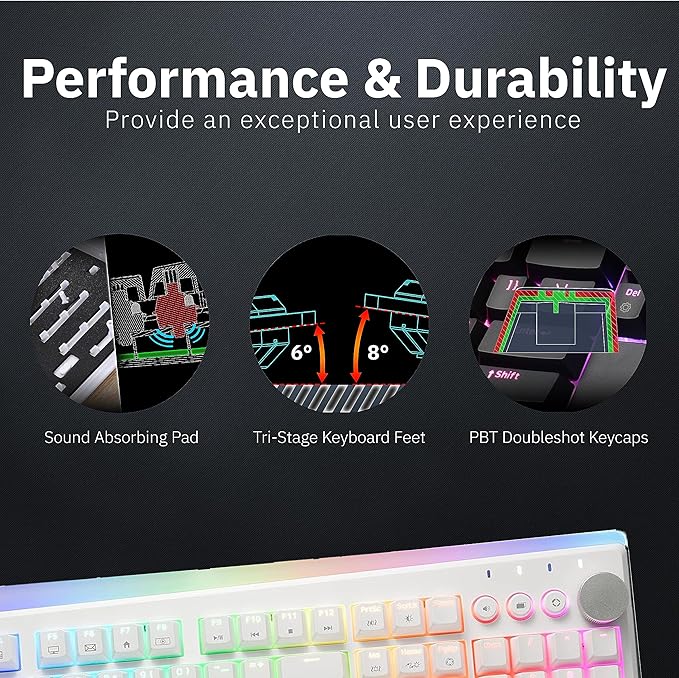 iRocks K71R Wireless RGB Mechanical Gaming Keyboard,Brown Switches,PBT 107 Keys NKRO,RGB Backlit, Pro Keyboard for Gaming and Work,Dual Interface Wireless & Wired, Windows Laptop PC Mac,White