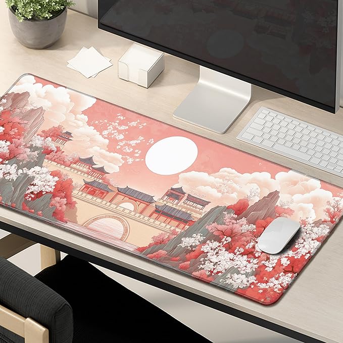Moon Large Mouse Pad Night Sky Mousepad Forest Desk Mat, Big Full Keyboard and Mouse Pad Cool Desk Pad for Keyboard Mouse with Stitched Edges Anti-Slip Funny Desk Pad, 31.5 X 11.8