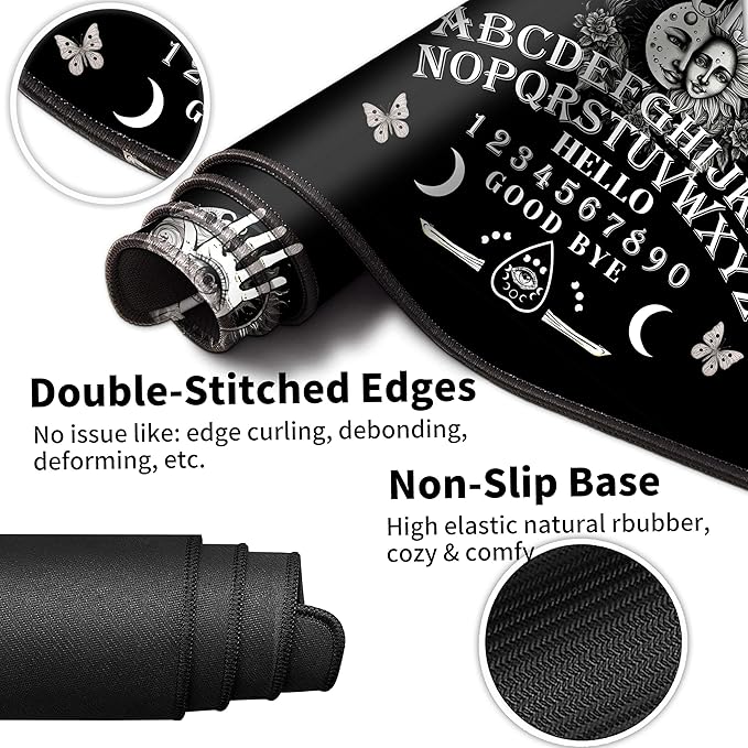 Large Gaming Mouse Pad Set 35.4 x 15.7 with Keyboard Wrist Rest, Wrist Support, and Coaster Memory Foam Smooth Desk Pad Mousepad for Home Office School - Ouija Board