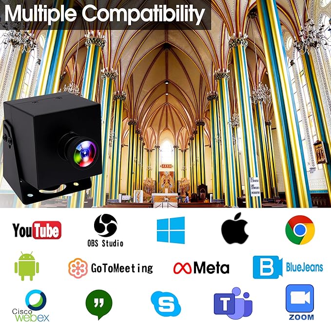 ELP 4K HDMI USB Camera Wide Angle PC Camera for Computer Monitor Simultaneously Output Mini UVC USB2.0 Webcam 2X Digital Zoom H.264 8mp USB Security Camera (120degree no Distortion Lens)