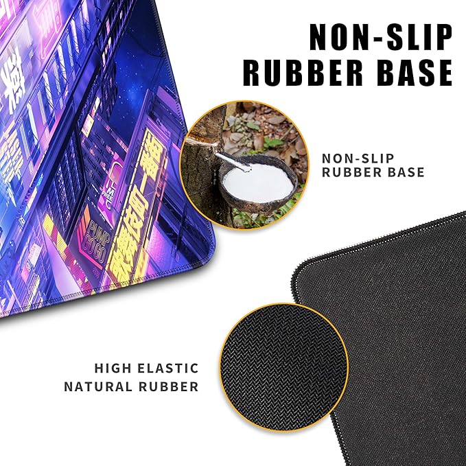 Extended Large Mouse Pad, XL Gaming Mousepad 31.5 x 11.8 Inch,Full Desk Keyboard Mat with Stitched Edges Big Computer Keyboard Desk Pad for Gaming Office, Futuristic Neon City