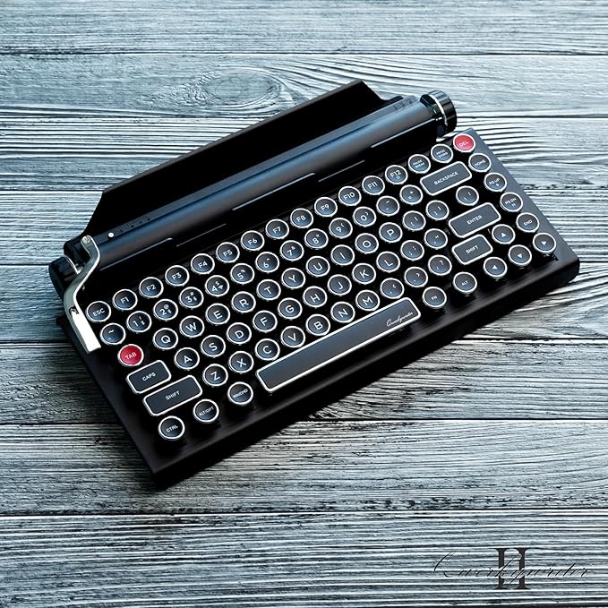 QWERKYTOYS QWERKYWRITER 2 Premium Aluminum Retro Typewriter Mechanical Keyboard with Hot-Swappable Switches, Fast Wireless Mode, Page Scroll Knob & Heavy-Duty Tablet Stand Mac/Win/Android/iOS