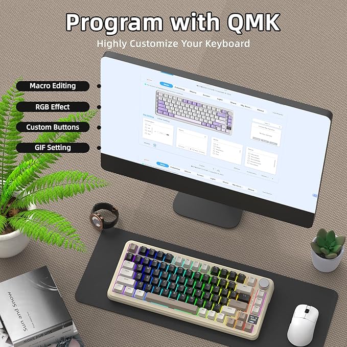 MAGIC-REFINER ATTACK SHARK X85PRO 75% Wireless Mechanical keyboard,TFT Smart Display&Knob,BT/2.4GHz/Wired Custom Gaming Keyboard,Gasket,Hot-Swap,RGB,with Pro Cable&5 Color PBT Keycaps,for PC/MAC,Cream