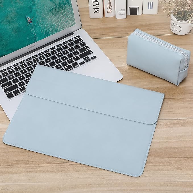 HYZUO 13.3-14 Inch Laptop Sleeve Case with Stand Feature for MacBook Pro 14 M4/M3/M2/M1 Pro/Max 2025-2021, MacBook Pro/Air 13.3, 13.5-13.8 Surface Laptop, HP Spectre X360 13/14, Pale Blue