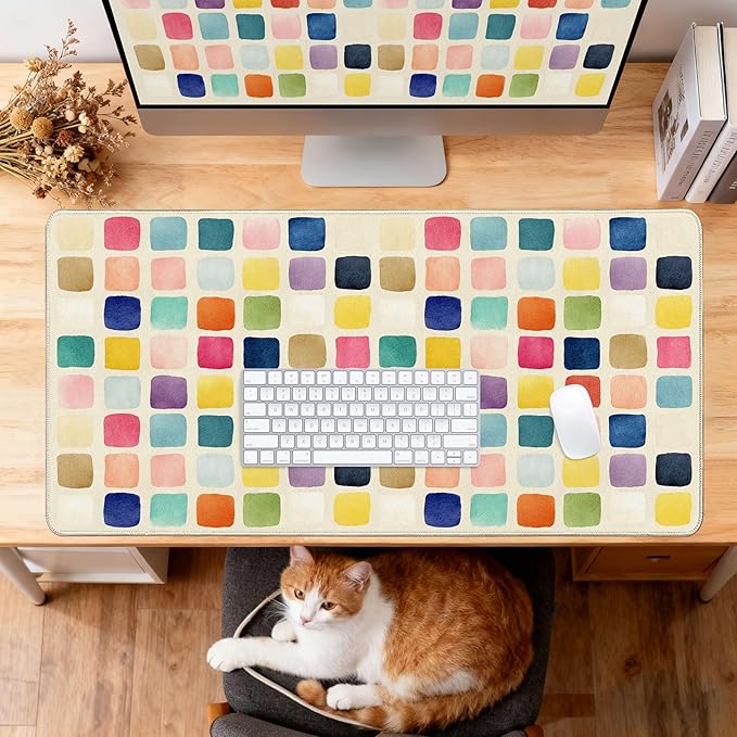 Desk Cover Mat, XXL Large Mouse Pad, Computer Laptop Cute Mat Desk Decor for Office Game Home 31.5 X 15.7 Inch (Colorful Checkered)