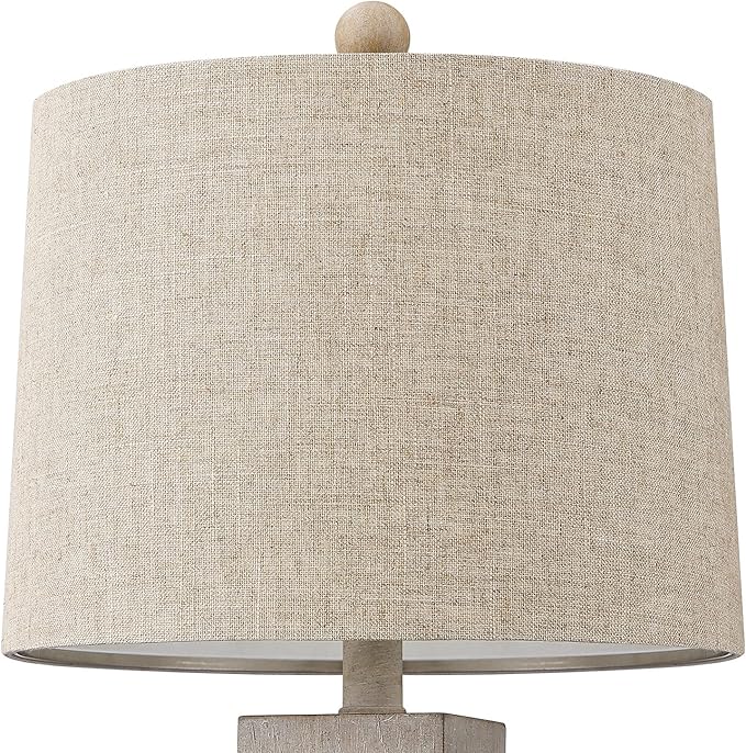 BOBOMOMO 27" Table Lamp with USB C+A Charging Ports Set of 2 Antique Nightstand Lamp for Bedroom Living Room Farmhouse Office Retro Rustic Resin Bedside Desk Lamps Washed White (Blubs not Included)