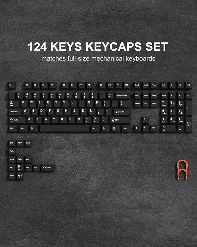 Womier Double Shot PBT Keycaps Set 138 Keys, Cherry Profile Custom Keycaps 60 65 75 100 Percent for 61/64/68/84/87/100/104/108 Retro Gaming Mechanical Keyboard, Black