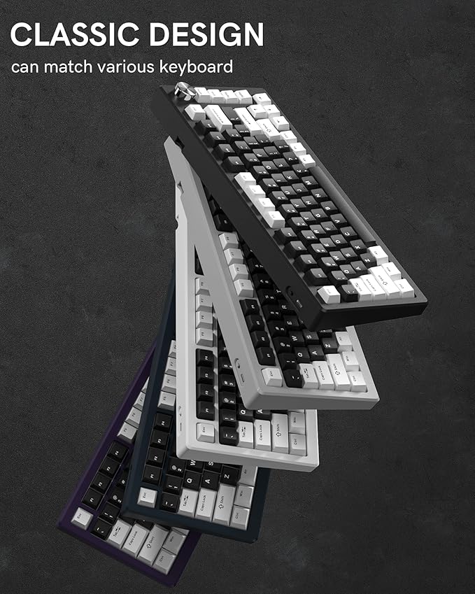 Womier Double Shot PBT Keycaps Set 138 Keys, Cherry Profile Custom Keycaps 60 65 75 100 Percent for 61/64/68/84/87/100/104/108 Retro Gaming Mechanical Keyboard, Black White