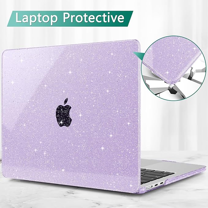 May Chen Case for MacBook Air 13/13.6-inch (M5/M4/M3/M2, 2022-2026 Models A3449 A3240 A3113 A2681), Lightweight | Closes Seamlessly | Ideal for Work Hard Shell Case, Purple Glitter