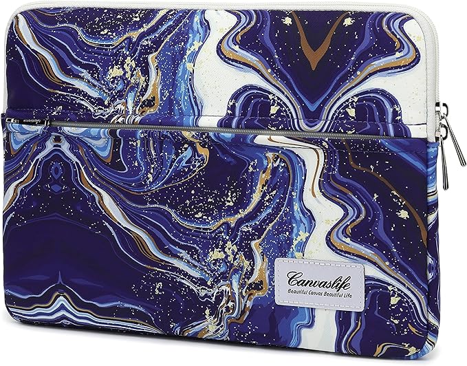 Canvaslife Blue Marble Pattern 13 inch Canvas Laptop Sleeve with Pocket 13 inch 13.3 inch Laptop case 13.1 case