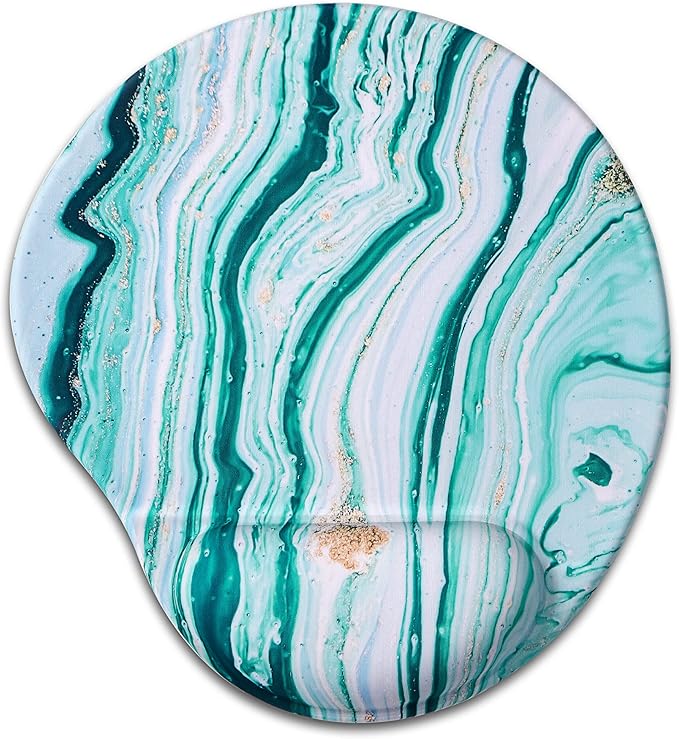Ergonomic Mouse Pad with Wrist Support,Cute Mouse Pads with Wrist Rest,Comfortable Mouse Pad for Home Office Gaming Working Computers Laptop,Pain Relief with Non-Slip PU Base (Green Marble)