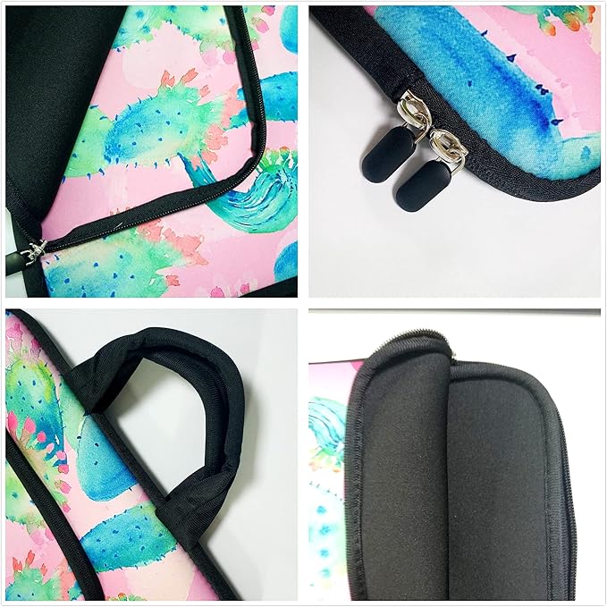 11 11.6 12 12.1 12.5 inches Laptop Sleeve Chromebook Case Ultrabook Case Notebook Sleeve PC Messenger Bag Tablet Case Neoprene Handle Sleeve for Men Women, Two Pockets(Colorful Cactus)