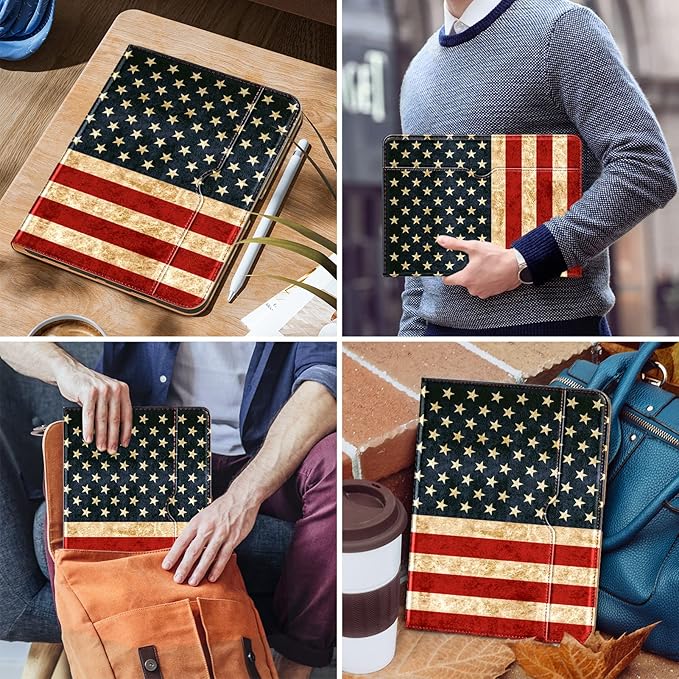 DTTO for iPad Pro 12.9 6th / 5th / 4th / 3rd Generation Case 2022/2021/2020/2018, Premium Leather Folio Stand Cover with Built-in Pencil Holder -Auto Wake/Sleep and Multi Viewing Angles,US Flag