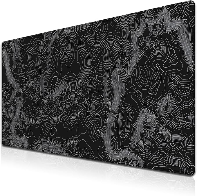 Computer Desk Pad - Black and White, Gaming Keyboard and Mouse Pad, Non-Slip Rubber Base, 35.4 X 15.7 inch for Work/Game/Office Topographic Map