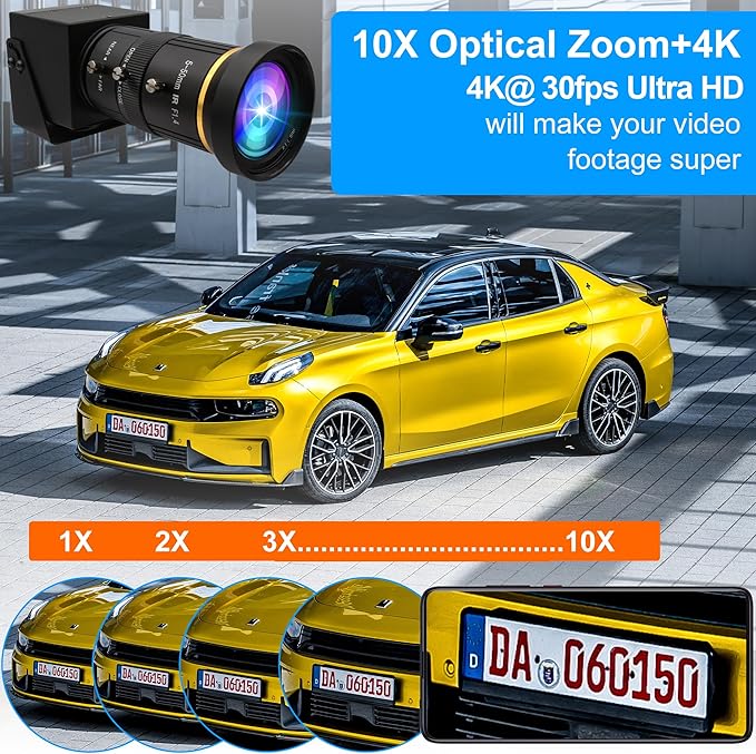 HDMI USB Camera 4K 30fps Webcam 10X Manual Zoom USB Webcam with 5-50mm CS Lens H.264 Video Conference Camera for Computer Laptop Raspberry Pi Jetson Nano