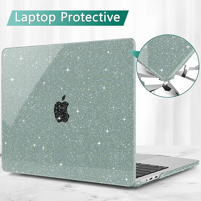 May Chen for 2022 MacBook Air 13.6 Inch Model A2681, Plastic Hard Shell Case for MacBook Air 13.6" M2 Chip with Liquid Retina Display Fits Touch ID, Midnight Green Glitter A