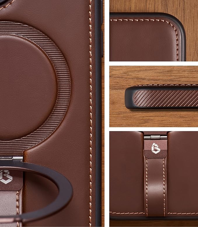 Butaiga for iPhone 17 Pro Leather Case with Stand, Anti-Slip Grip Ring, Fits for MagSafe (Cocoa, iPhone 17 Pro)