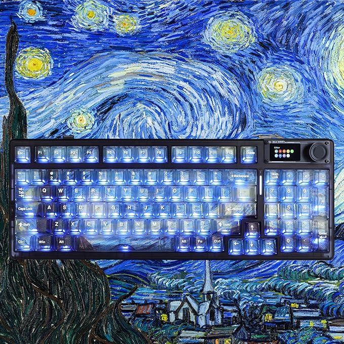 Clear Themed Keycaps, 136 Keys Shine Through Keycaps, PC Transparent Key Cap, Cherry Profile Custom Key Caps for Mx Switches Mechanical Gaming Keyboards (Starry Night Theme)