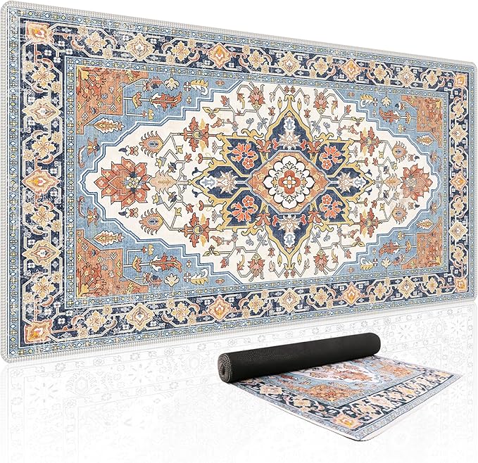 Baziabbo Cute Desk Mat,XXL Extended Large Mouse Pad,Gaming Mousepad with Stitched Edge,Non-Slip Rubber Base Keyboard Desk Pad for Home Office Study Game (Blue)