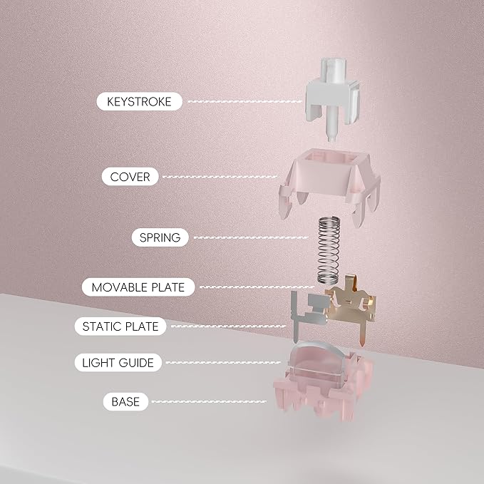 DRAOZA Kailh Butterfly Pink Keyboard Switches,Full POM Pre-lubed Linear RGB LED 5 Pin Switches for MX Mechanical Keyboard(10PCS)