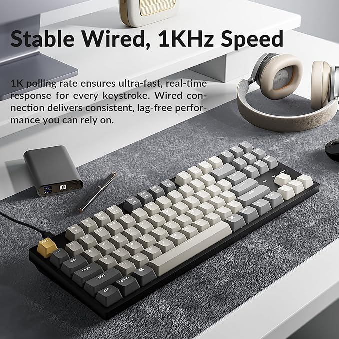 Keychron C1 Pro Wired Custom Mechanical Keyboard, TKL Layout QMK/VIA Programmable OEM Profile Double-Shot PBT Keycaps White LED Backlight with K Pro Brown Switch for Mac Windows Linux