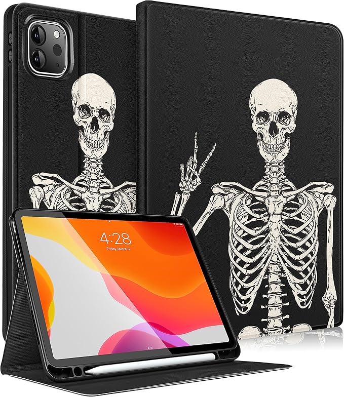 Uppuppy for iPad Air 13 Inch M2/M3, Pro 12.9 Case - Cute Women Boy Men Teens Skeleton Pencil Holder Folio Cover for Apple Air 13" 2024/2025, Pro 6th/5th/4th/3rd Generation Case