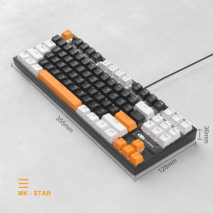 MageGee 75% Mechanical Gaming Keyboard, Brown Switch, LED White Backlit, 87 Keys Compact TKL Wired Computer Keyboards for Windows Laptop PC Gamer - Black/White