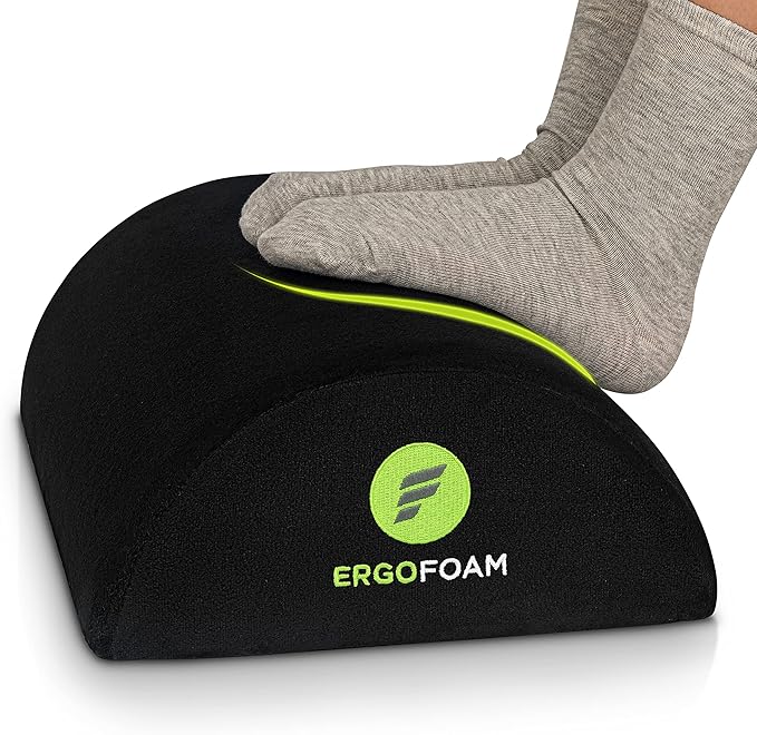 ErgoFoam Tall Foot Rest Premium Velvet Large Soft Foam Footrest for Back, Lumbar, Knee Pain | Rocker Foot Stool (Black)