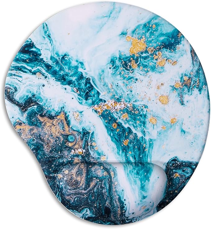 Ergonomic Mouse Pad with Wrist Support,Cute Mouse Pads with Wrist Rest,Comfortable Mouse Pad for Home Office Gaming Working Computers Laptop,Pain Relief with Non-Slip PU Base (Blue Marble)