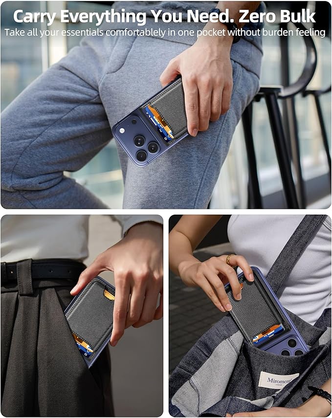 For Magsafe Wallet with Money Clip, Strongest Magnetic Wallet for iPhone 17/16/15/14/13/12 Series, Adjustable Stand, ID Window, 5 Card Holder, Vegan Leather, Not for 13/12 Mini, Black Carbon Fiber